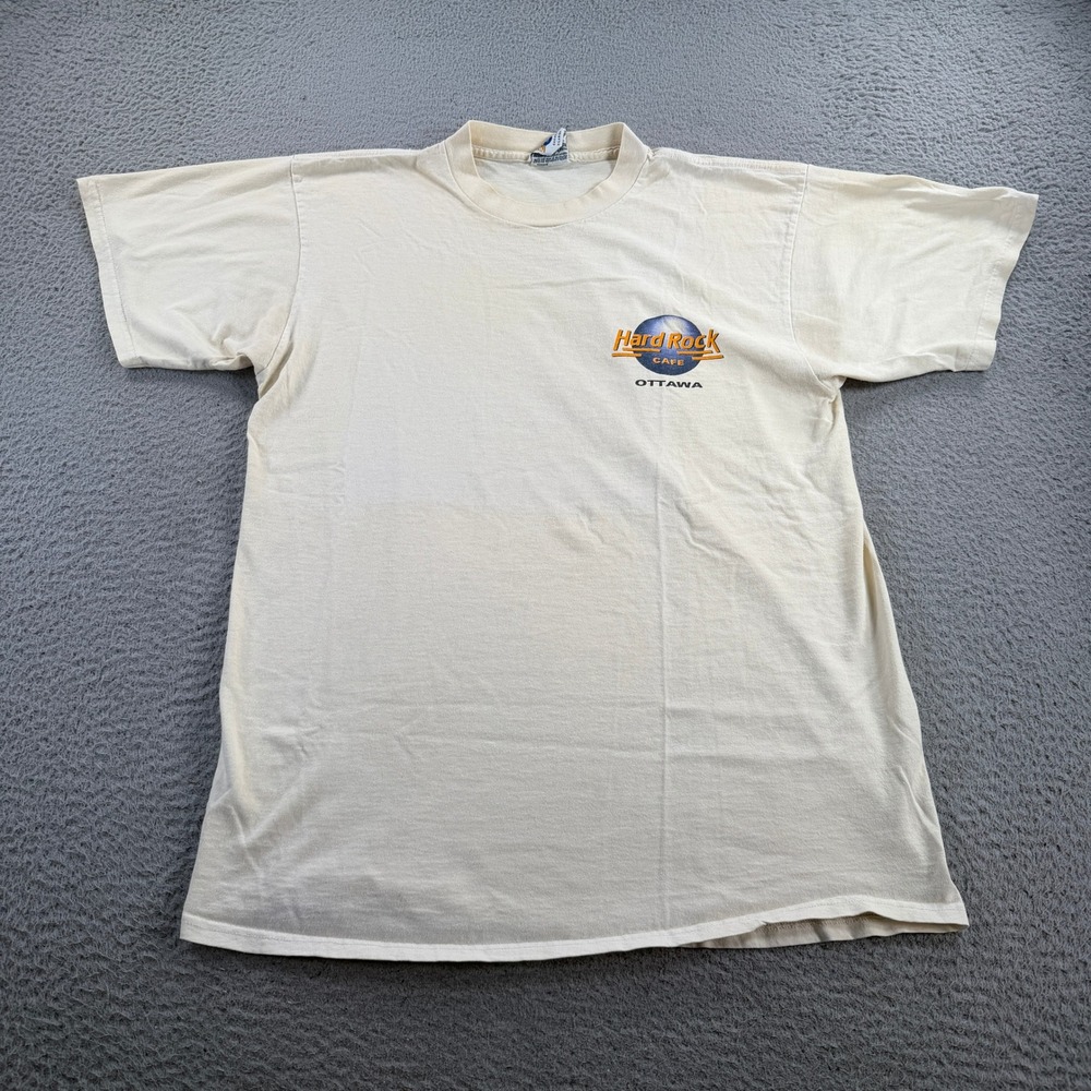 Vintage Hard Rock Cafe Shirt Ottawa Mens XL Cream Graphic Tee 90s Tultex